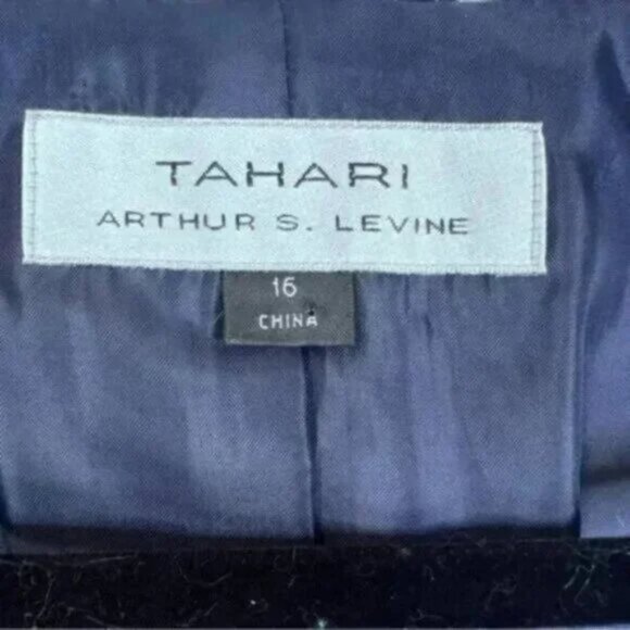 Tahari Arthur S. Levine Tweed Blazer Size 16 Navy Wool Blend Gold Zip - Picture 8 of 10